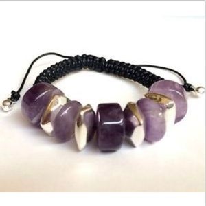Silver Purple Amethyst Shamballa Bracelet 6-9"